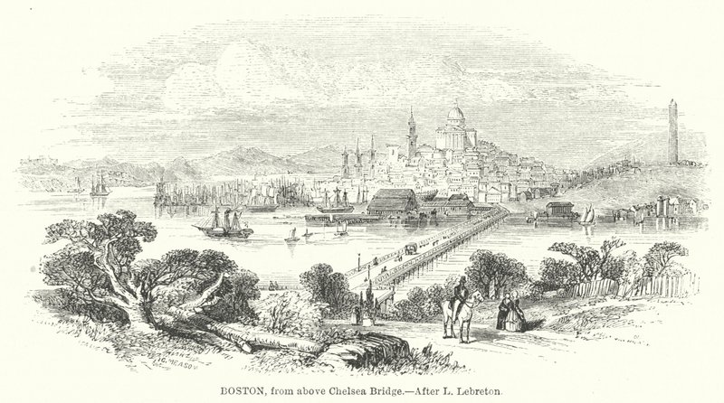 Boston, van boven Chelsea Bridge (gravure) door English School