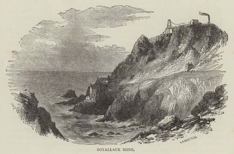 Botallack Mijn (gravure) door English School