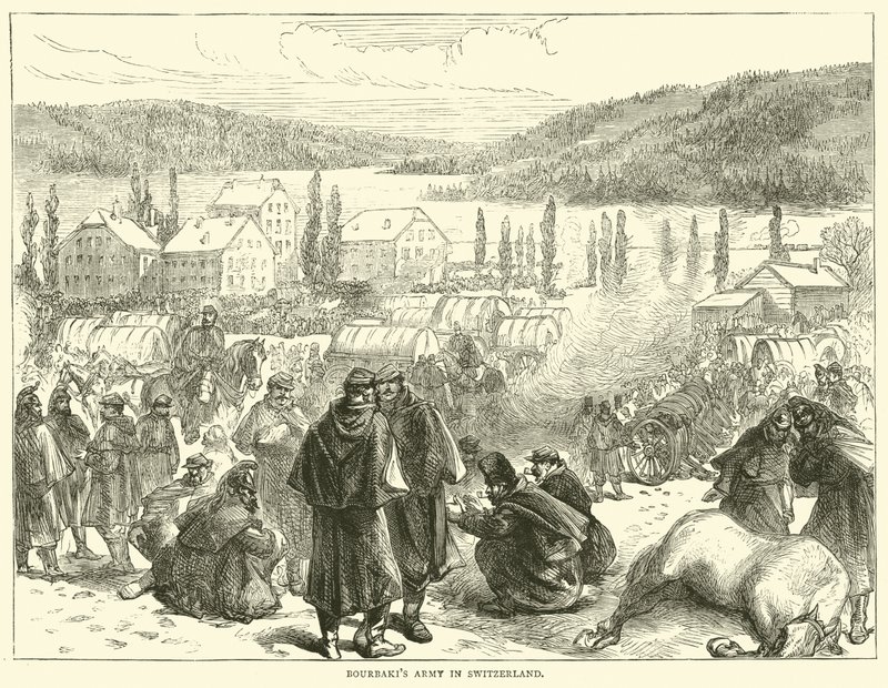 Leger van Bourbaki in Zwitserland, februari 1871 door English School