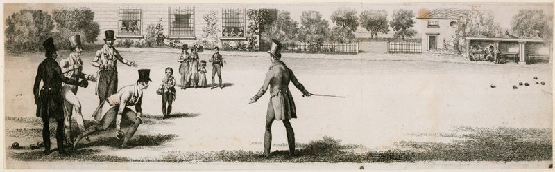 Bowls gespeeld tijdens de Regency in een niet-geïdentificeerde plezier tuin door English School