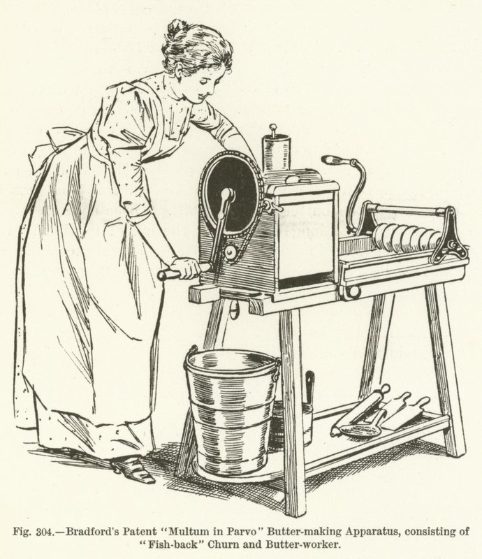 Bradfords patent multum in parvo boterbereidingsapparaat, bestaande uit visrug karn en boterwerker door English School