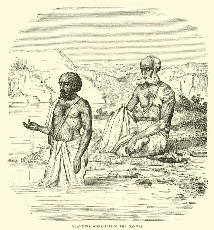 Brahmanen die de Ganges aanbidden door English School