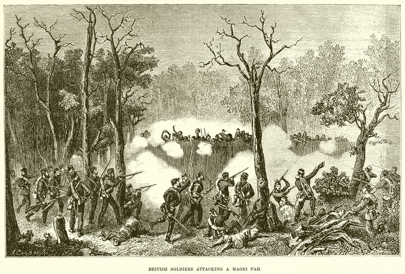 Britse Soldaten die een Maori Pah Aanvallen door English School