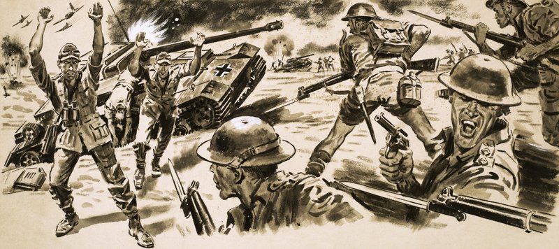 Britse troepen vallen de positie aan die wordt gehouden door Rommel