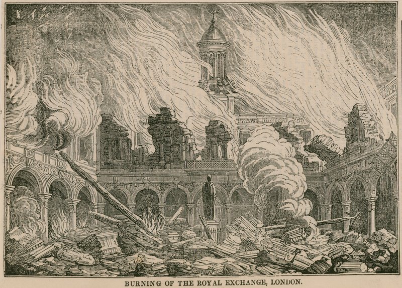 Brand van de Royal Exchange, Londen, in de nacht van 10 januari 1838 door English School