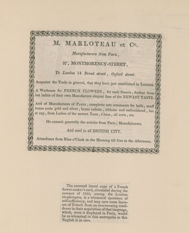 Visitekaartje van M Marloteau door English School