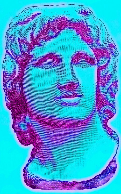 Buste van Alexander de Grote, uit het British Museum, standbeeld in het Vaticaan, illustratie uit Geschiedenis van Rome door Victor Duruy, gepubliceerd 1884 door English School
