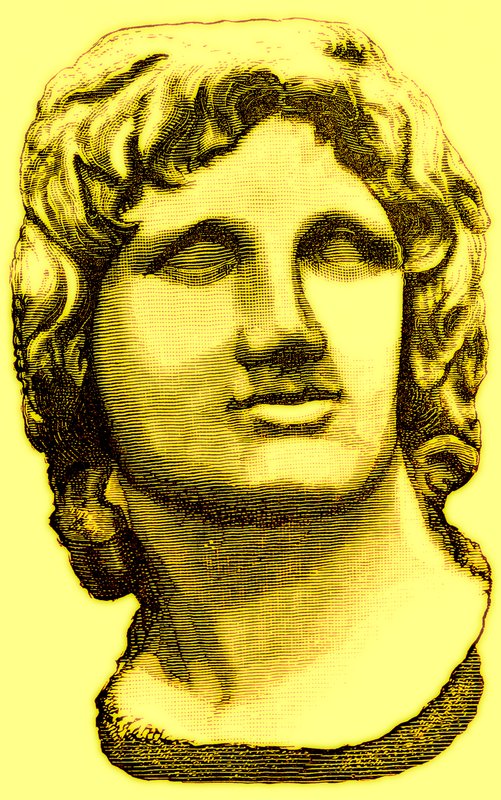 Buste van Alexander de Grote, uit het British Museum, standbeeld in het Vaticaan, illustratie uit Geschiedenis van Rome door Victor Duruy, gepubliceerd 1884 door English School