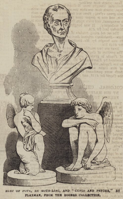 Buste van Pope, door Roubiliac, en "Cupid en Psyche," door Flaxman, uit de Rogers Collectie door English School