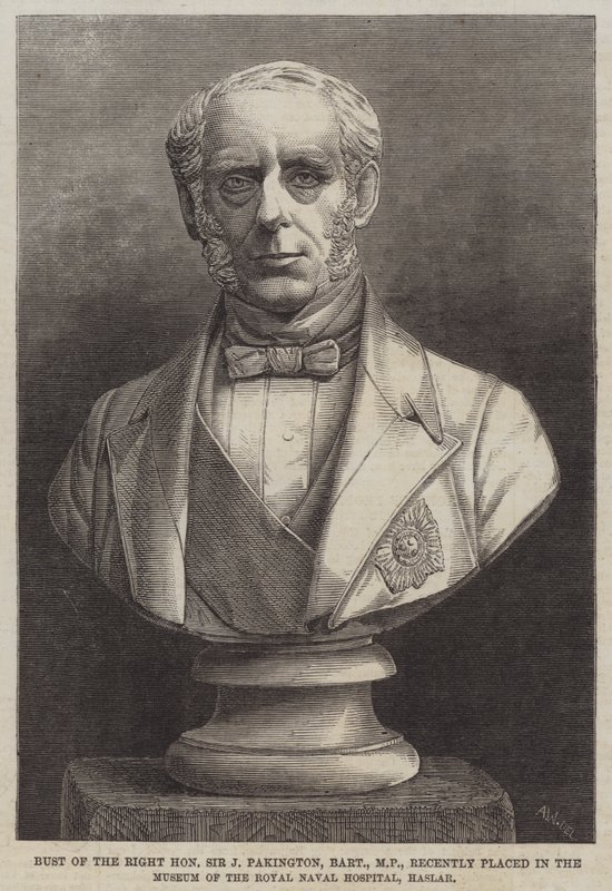Buste van de Zeer Eerwaarde Sir J Pakington, Baronet, MP, onlangs geplaatst in het Museum van het Royal Naval Hospital, Haslar door English School