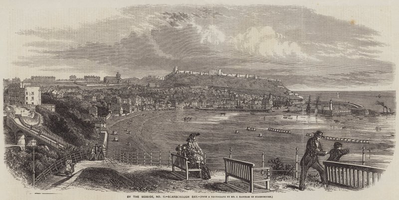 Aan de kust, Scarborough Bay (gravure) door English School
