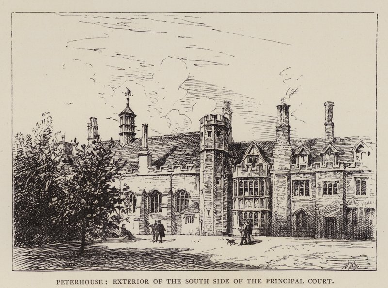 Cambridge: Peterhouse, buitenkant van de zuidkant van de hoofdhof door English School