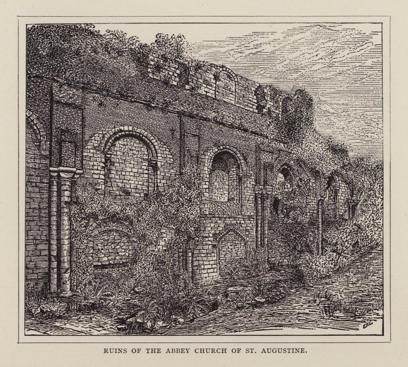 Canterbury: Ruïnes van de Abdijkerk van St. Augustinus (litho) door English School