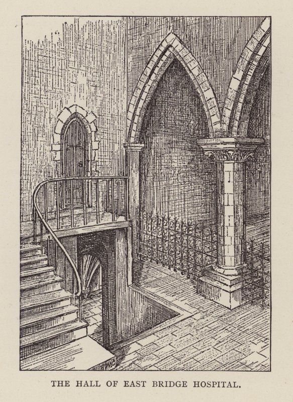 Canterbury: De Hal van East Bridge Hospital (litho) door English School