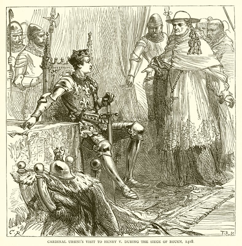 Bezoek van kardinaal Ursinis aan Hendrik V tijdens het beleg van Rouen, 1418 door English School
