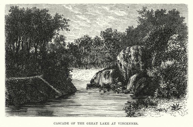 Waterval van het Grote Meer bij Vincennes (gravure) door English School