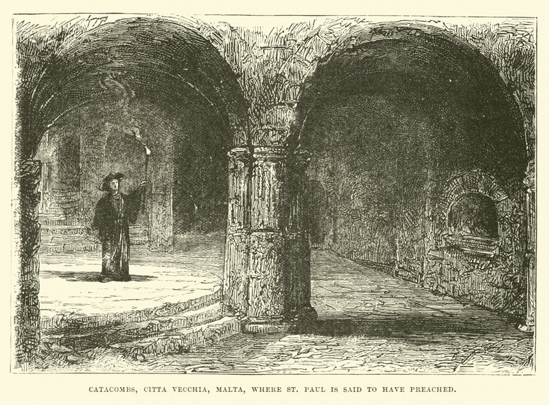 Catacomben, Citta Vecchia, Malta, waar St. Paulus zou hebben gepredikt door English School