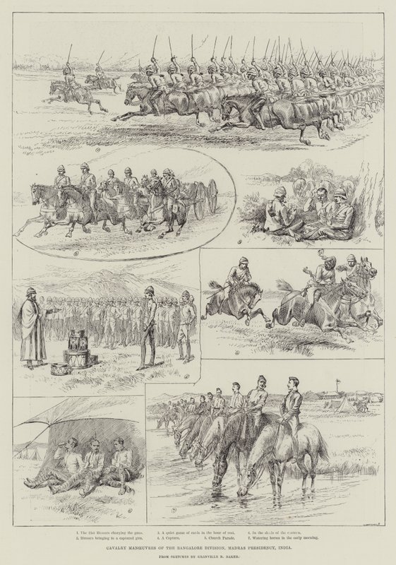 Cavalerie Manoeuvres van de Bangalore Divisie, Madras Voorzitterschap, India door English School