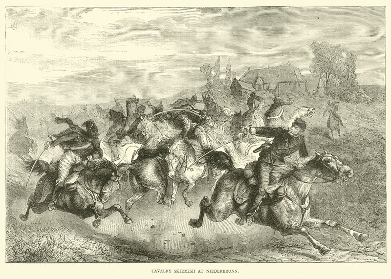 Cavalerieschermutseling bij Niederbronn, juli 1870 door English School
