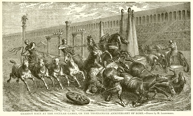 Wagenrace op de wereldlijke spelen, op de duizendste verjaardag van Rome (gravure) door English School