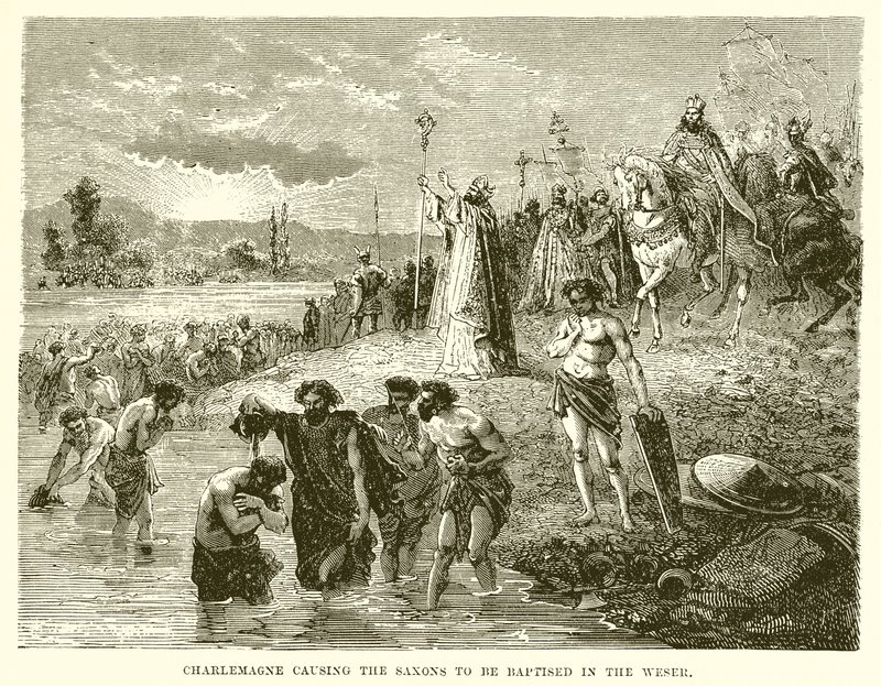Karel de Grote laat de Saksen dopen in de Wester door English School