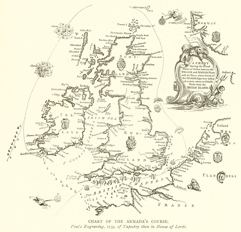 Kaart van de Koers van de Armada door English School