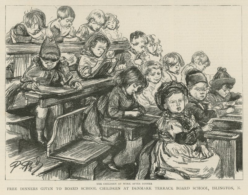 Kinderen aan het werk na het diner door English School