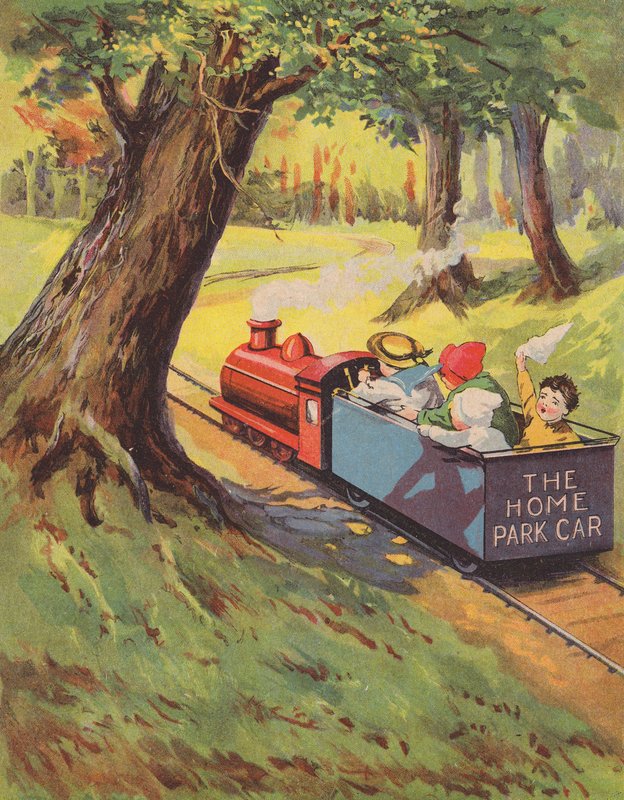 Kinderen rijden op een miniatuurspoorweg door English School