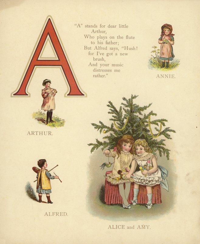Namen van kinderen: Annie, Arthur, Alfred, Alice, Amy door English School