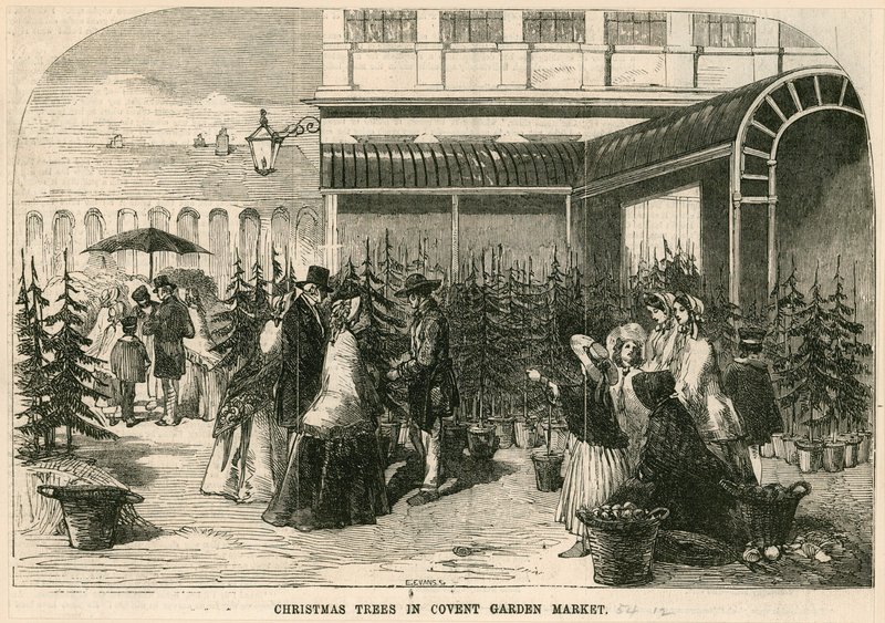 Kerstbomen in Covent Garden Market, Londen door English School