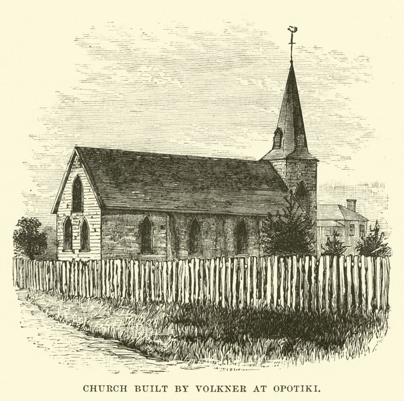 Kerk gebouwd door Volkner in Opotiki door English School