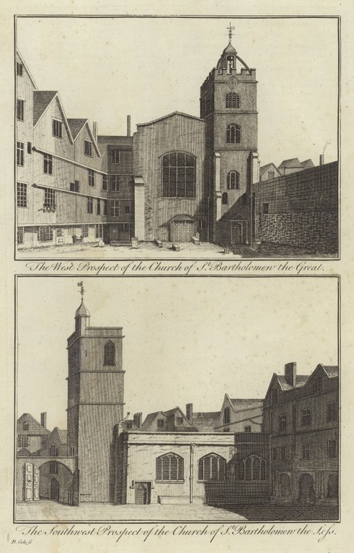 Kerk van St. Bartholomew the Great en kerk van St. Bartholomew the Less, Londen door English School