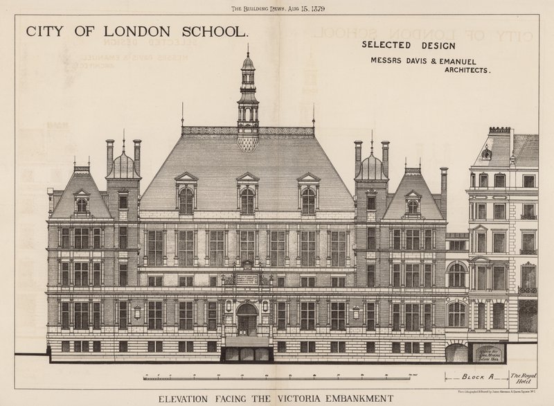 City of London School; elevatie naar de Victoria Embankment door English School