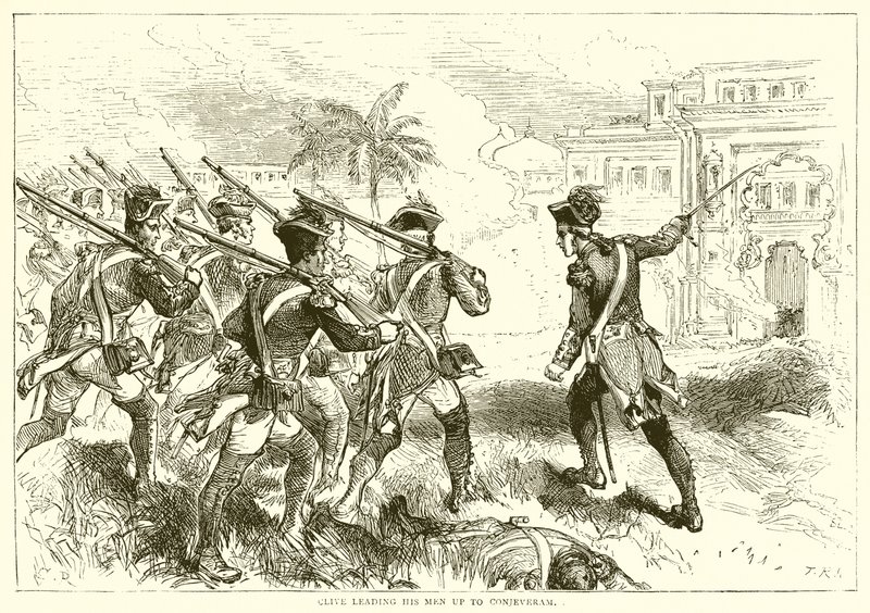 Clive leidt zijn mannen naar Conjeveram (1751) door English School