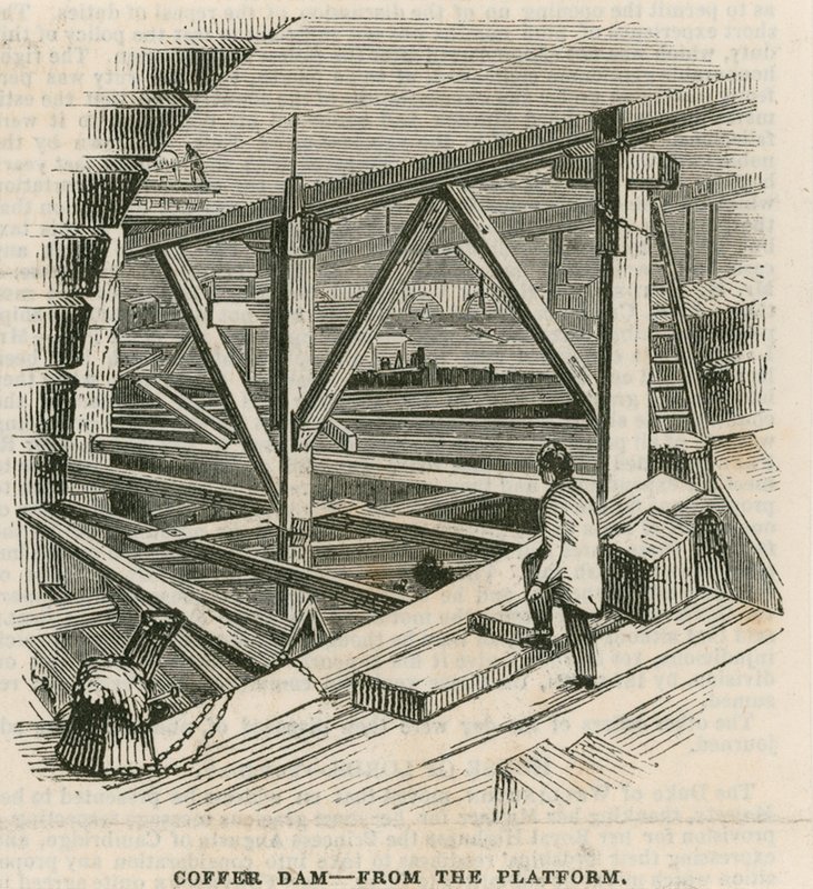 Cofferdam, Westminster Bridge, vanaf het platform door English School