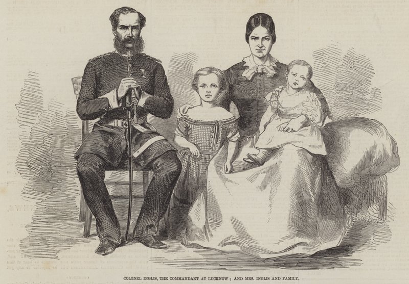 Kolonel Inglis, de Commandant in Lucknow, en Mevrouw Inglis en Familie (gravure) door English School