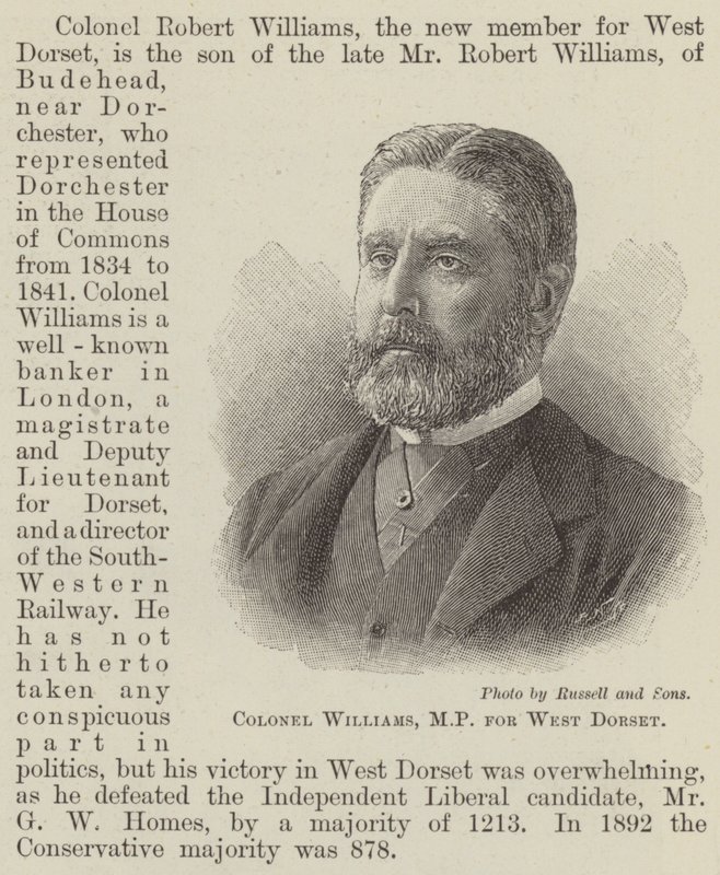 Kolonel Williams, MP voor West Dorset (gravure) door English School