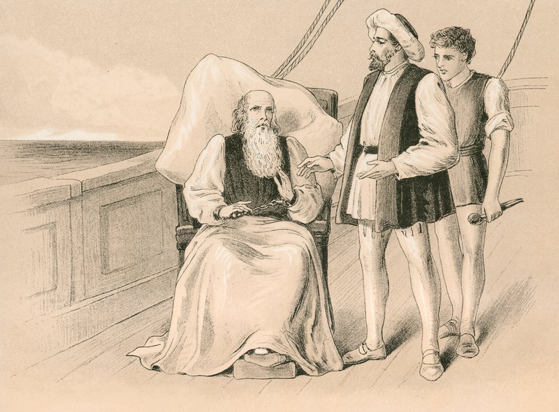 Columbus weigert zijn kettingen af te doen door English School