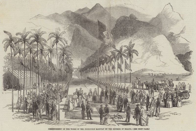 Aanvang van de werken van de Petropolis-spoorweg door de keizer van Brazilië door English School