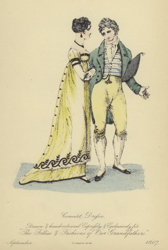 Concertjurk voor dames en heren (gekleurde gravure) door English School