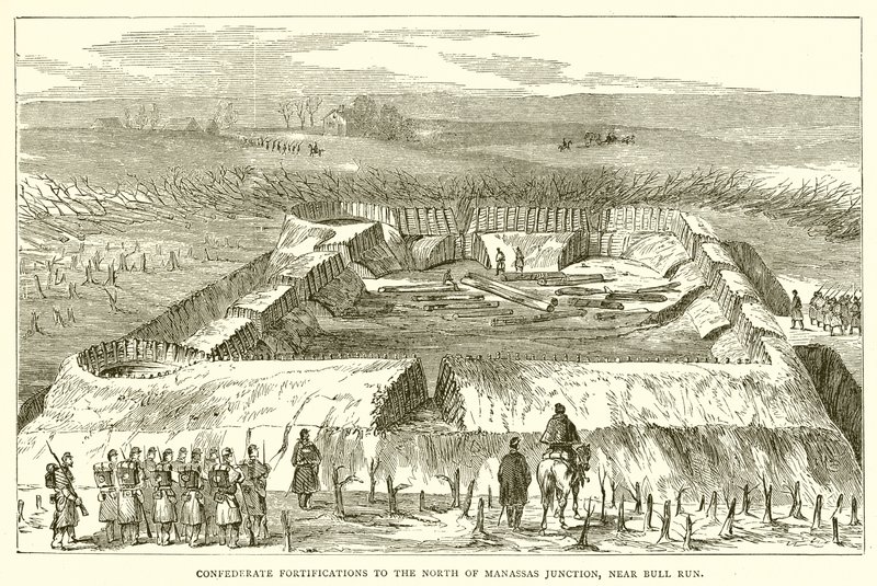 Geconfedereerde versterkingen ten noorden van Manassas Junction, nabij Bull Run door English School