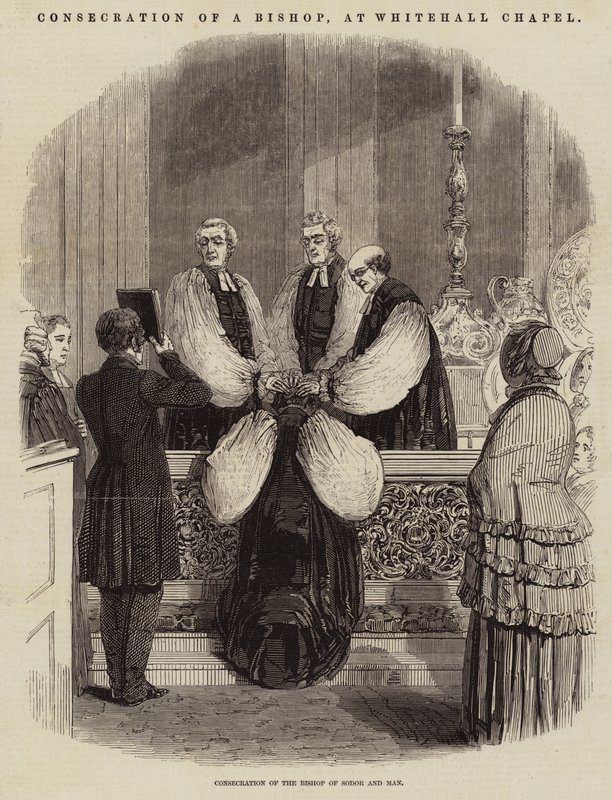Wijding van een Bisschop, in de Whitehall Kapel (gravure) door English School