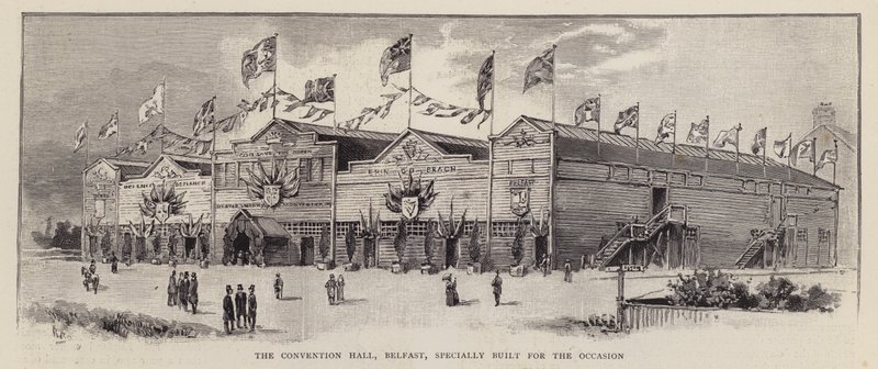 Convention Hall, Belfast, gebouwd voor de Ulster Unionist Convention van 1892, gehouden om de oppositie van Ulster Unionisten tegen Ierse Home Rule te demonstreren door English School
