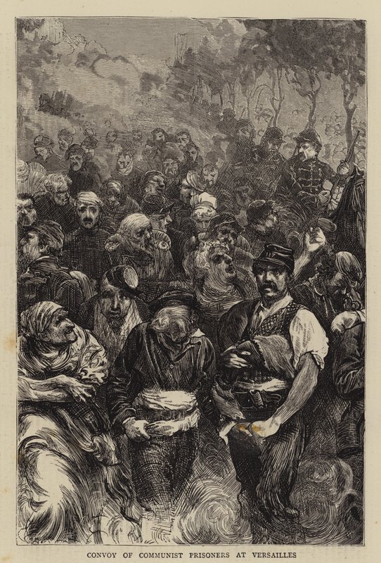 Konvooi van communistische gevangenen in Versailles (gravure) door English School