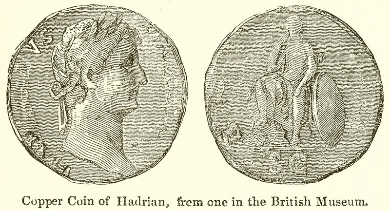 Koperen munt van Hadrianus, uit een in het British Museum door English School