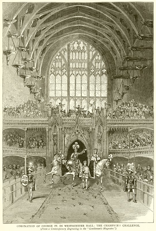 Kroning van George IV. in Westminster Hall: De Uitdaging van de Kampioen door English School