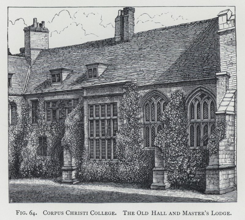 Corpus Christi College, de oude hal en de woning van de rector door English School