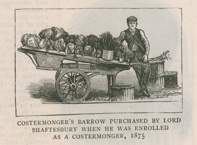 Straatverkoperskar gekocht door Lord Shaftesbury toen hij werd ingeschreven als straatverkoper, 1875 door English School