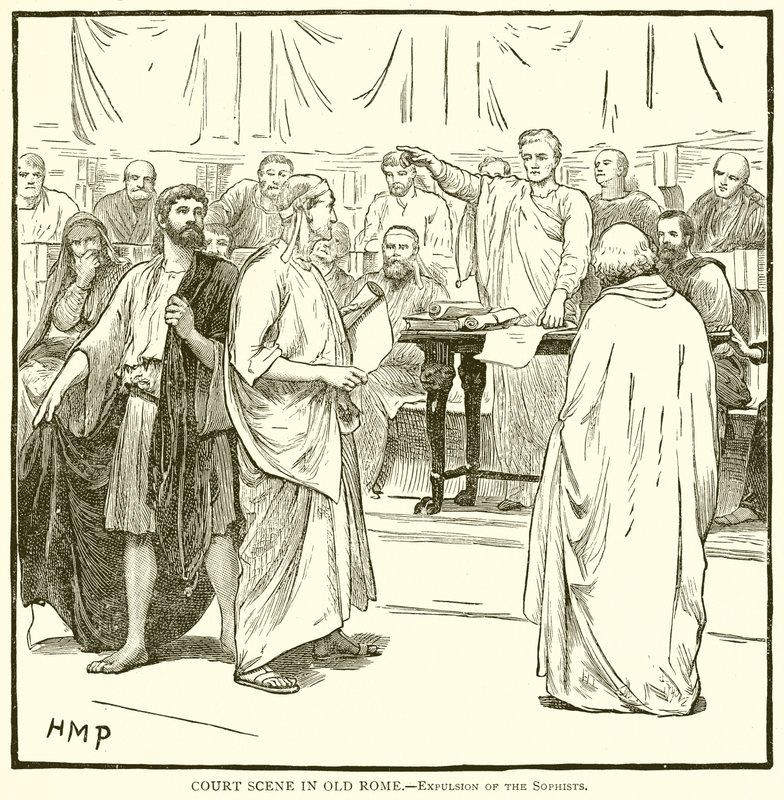 Hofscène in het oude Rome.--Verdrijving van de sofisten door English School