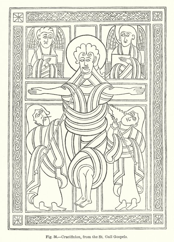 Kruisiging, uit de St Gall-evangeliën door English School